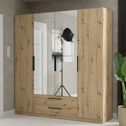 Szafa z lustrem i szufladami 200 cm Dąb Artisan